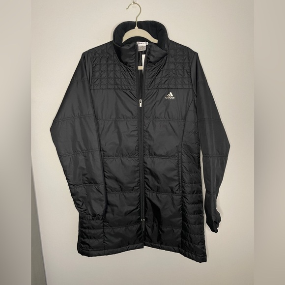 Adidas Women’s Climaproof Lightweight Long Puffer Jacket in Black Size Medium - Picture 1 of 5